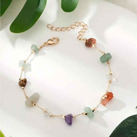 Bohemian Style Y2K Inspired Natural Stone Beaded Ankle Multicolor Bracelet - Picture 5 of 5